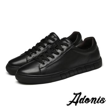 【Adonis】真皮板鞋厚底板鞋/真皮頭層牛皮時尚百搭厚底休閒板鞋-男鞋 黑