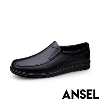【ANSEL】真皮樂福鞋休閒樂福鞋/真皮頭層牛皮經典舒適百搭休閒樂福鞋-男鞋 黑