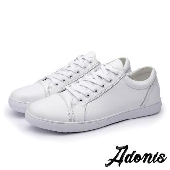 【Adonis】真皮板鞋休閒板鞋/全真皮頭層牛皮潮流撞色鞋帶舒適休閒板鞋-男鞋 白