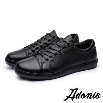 【Adonis】真皮板鞋休閒板鞋/全真皮頭層牛皮潮流撞色鞋帶舒適休閒板鞋-男鞋 黑