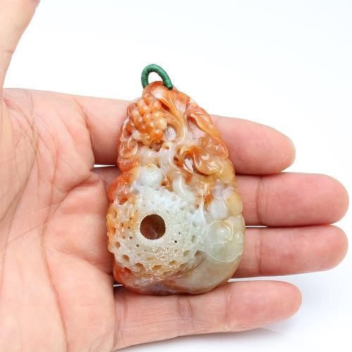 美品‼️天然本翡翠 レア、紅白玉肉【浴火鳳凰・富貴牡丹】彫刻