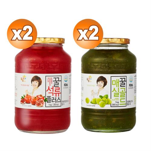 【韓味不二】4罐組 韓國進口 花泉蜂蜜石榴茶1kg*2+花泉蜂蜜梅實茶1kg*2