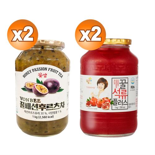 【韓味不二】4罐組 韓國進口 花泉蜂蜜石榴茶1kg*2+花泉蜂蜜百香果茶1kg*2