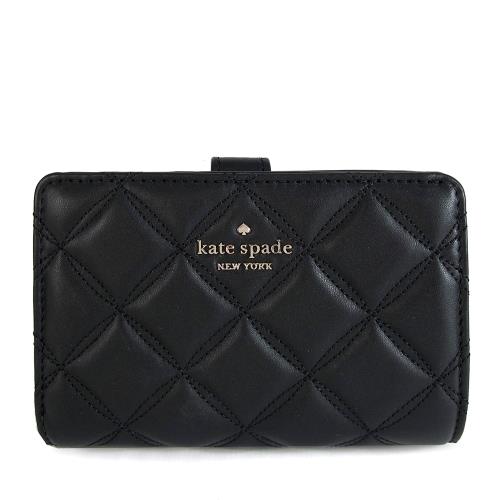 KATE SPADE 金屬LOGO绗縫皮革雙折式中夾(黑色)