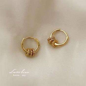 《Caroline》韓國熱賣東大門幾何金屬圓圈微鑲鑽耳扣耳環73006