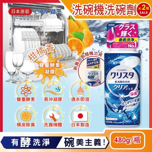 日本LION獅王 CHARMY洗碗機專用雙重酵素凝膠洗碗精清潔劑(柑橘香)480gx2瓶