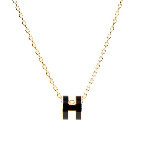 HERMES Mini Pop H pendant 立體橢圓簍空項鍊(黑色/金色) H147992F 03