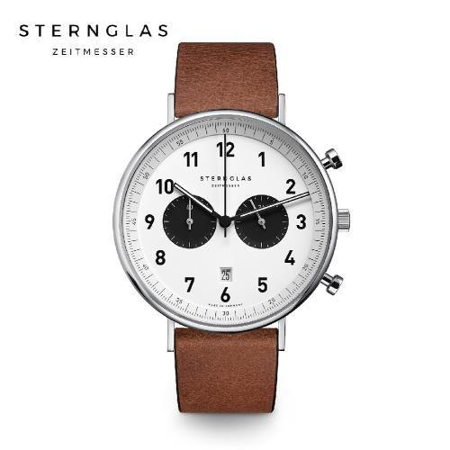 STERNGLAS 德國希丹格斯 S01-CH03-VI15 雙眼計時黑盤文青石英錶(黑錶帶) 43mm 男/女錶