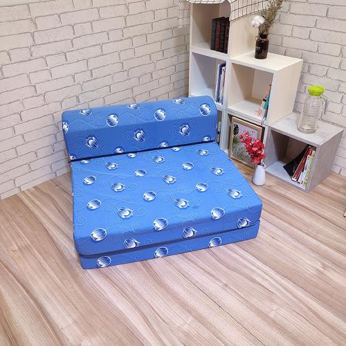 SUMMER台灣製造 10CM厚日式可愛小藍沙發床 折疊床墊 躺椅 沙發 懶骨頭