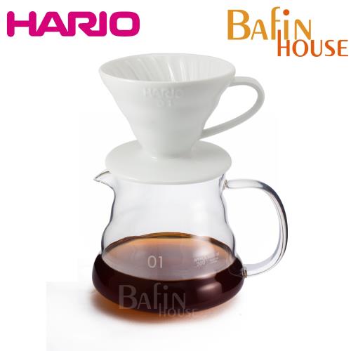 【HARIO】V60  2人份有田燒陶瓷濾杯+Bafin House 耐熱玻璃雲朵壺