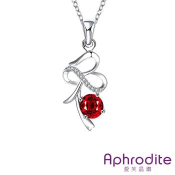 【Aphrodite 愛芙晶鑽】幾何藝術縷空線條美鑽鍍銀項鍊(紅水晶)