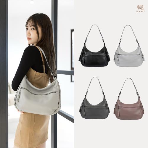 MYMY 真皮質感 新月包 (牛皮/手提/肩背/側背/大空間)