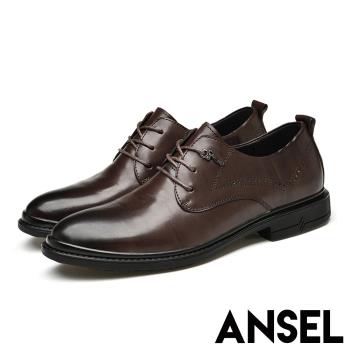 【ANSEL】真皮休閒鞋粗跟休閒鞋/全真皮頭層牛皮典雅時尚休閒紳士鞋-男鞋 棕