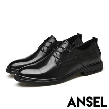 【ANSEL】真皮休閒鞋粗跟休閒鞋/全真皮頭層牛皮典雅時尚休閒紳士鞋-男鞋 黑