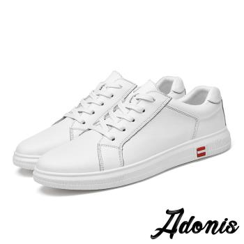 【Adonis】真皮板鞋休閒板鞋/真皮頭層牛皮經典素面休閒板鞋-男鞋 白