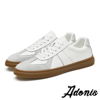 【Adonis】真皮休閒鞋休閒板鞋/真皮頭層牛皮時尚異材質拼接個性休閒板鞋-男鞋 白