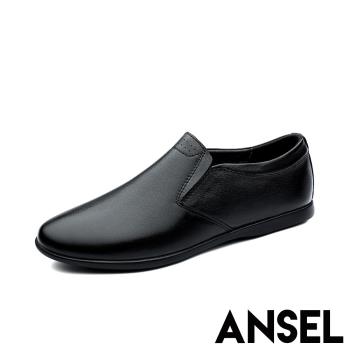 【ANSEL】真皮樂福鞋休閒樂福鞋/真皮舒適軟牛皮純色素面休閒樂福鞋-男鞋 黑