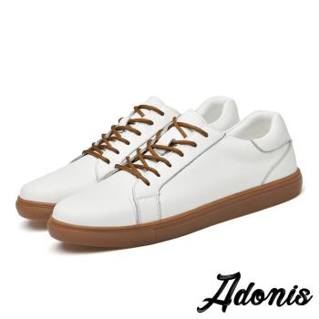 【Adonis】休閒板鞋真皮板鞋/真皮潮流街頭時尚撞色休閒板鞋-男鞋 白棕