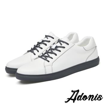 【Adonis】休閒板鞋真皮板鞋/真皮潮流街頭時尚撞色休閒板鞋-男鞋 白灰