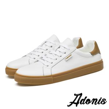 【Adonis】休閒板鞋真皮板鞋/真皮頭層牛皮潮流撞色時尚休閒板鞋-男鞋 白棕