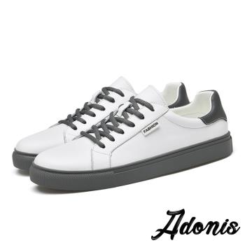【Adonis】休閒板鞋真皮板鞋/真皮頭層牛皮潮流撞色時尚休閒板鞋-男鞋 白灰