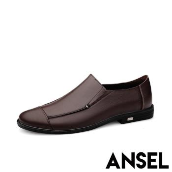 【ANSEL】低跟樂福鞋真皮樂福鞋/真皮頭層牛皮立體滾邊復古版型低跟紳士樂福鞋-男鞋 棕