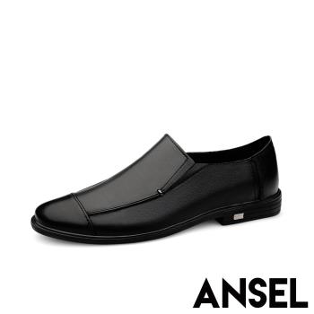 【ANSEL】低跟樂福鞋真皮樂福鞋/真皮頭層牛皮立體滾邊復古版型低跟紳士樂福鞋-男鞋 黑