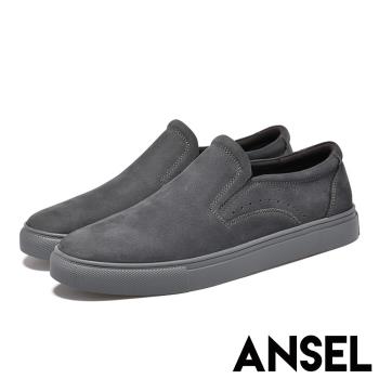 【ANSEL】真皮樂福鞋平底樂福鞋/真皮頭層牛皮復古質感百搭平底樂福鞋-男鞋 灰