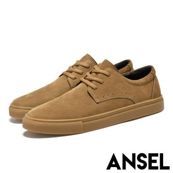 【ANSEL】真皮休閒鞋平底休閒鞋/真皮頭層牛皮復古質感繫帶平底休閒鞋-男鞋 棕