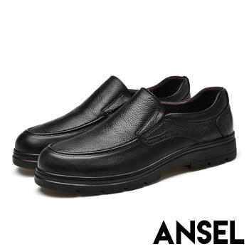 【ANSEL】真皮樂福鞋紳士樂福鞋/真皮頭層牛皮舒適圓頭經典紳士樂福鞋-男鞋 黑