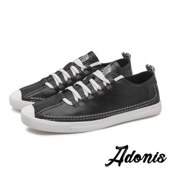 【Adonis】真皮休閒鞋休閒運動鞋/真皮頭層牛皮潮流歐版縫線拼接休閒運動鞋-男鞋 黑