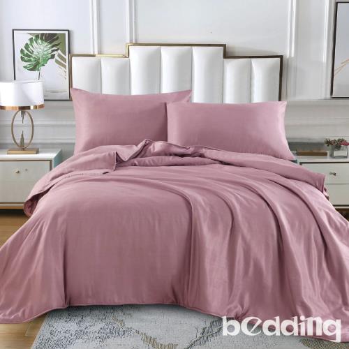 BEDDING-透氣天絲-素色系列-加大雙人薄床包+雙人兩用被套四件組-豆沙紫
