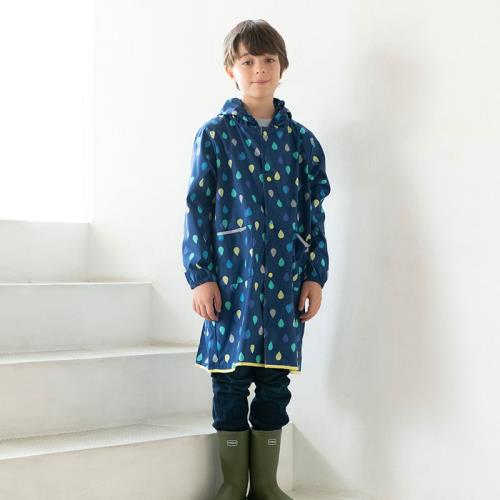 日本Wpc. 藍雨滴L 空氣感兒童雨衣/防水外套 附收納袋(120-140cm)