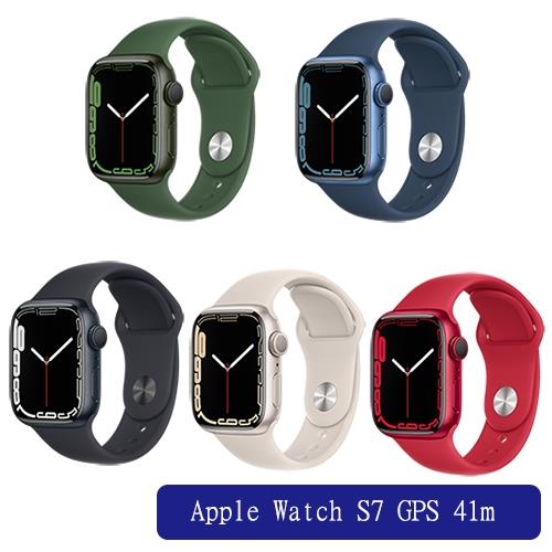 Apple Watch S7 GPS 41m鋁金屬殼搭運動型錶帶(午夜星光綠藍紅)【預購】【愛買】