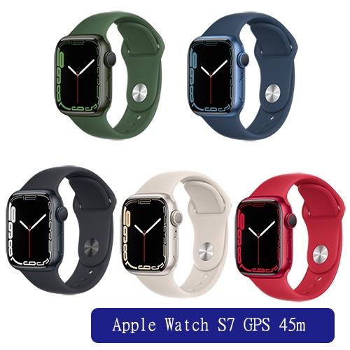 Apple Watch S7 GPS 45m鋁金屬殼搭運動型錶帶(午夜星光綠藍紅)【預購】【愛買】