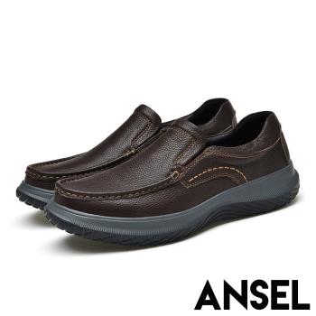 【ANSEL】厚底樂福鞋休閒樂福鞋/全真皮頭層牛皮立體滾邊縫線厚底休閒樂福鞋-男鞋 棕