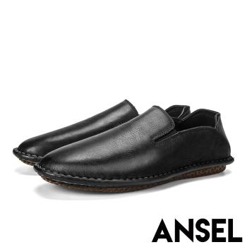 【ANSEL】真皮樂福鞋休閒樂福鞋/全真皮頭層牛皮軟底舒適休閒樂福鞋-男鞋 黑