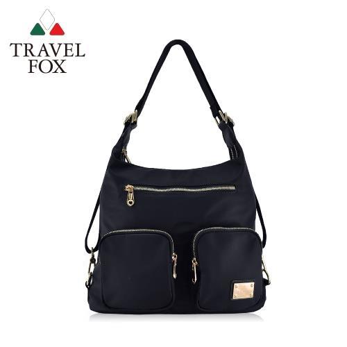 TRAVEL FOX 旅狐包 Double Box 梯型尼龍肩後背二用包-都市黑