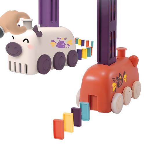 Colorland-電動玩具車 骨牌火車 燈光音效積木玩具車 多米諾骨牌動物火車