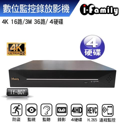 【宇晨I-Family】POE專用36路式NVR支援4硬碟數位監控錄放影機IF-807