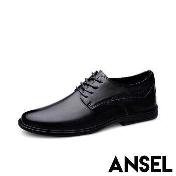 【ANSEL】真皮皮鞋紳士皮鞋/真皮頭層牛皮流線拼接經典紳士皮鞋-男鞋 黑
