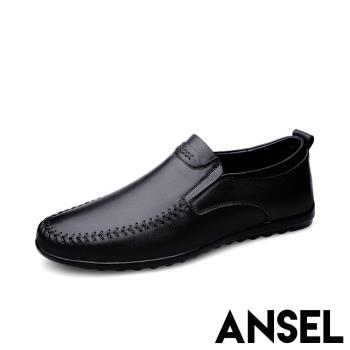 【ANSEL】真皮皮鞋紳士皮鞋/真皮頭層牛皮典雅紳士細緻縫線經典皮鞋-男鞋 黑