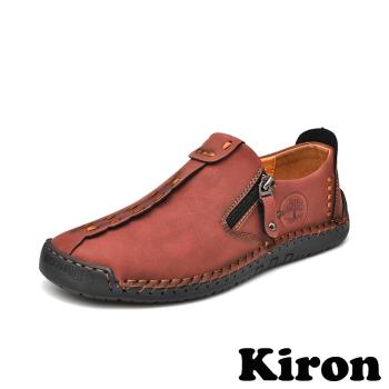 【Kiron】平底樂福鞋休閒樂福鞋/復古縫線擦色造型舒適休閒樂福鞋-男鞋 紅