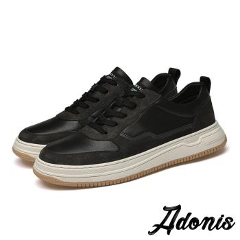 【Adonis】真皮休閒鞋厚底休閒鞋/真皮頭層牛皮異材質拼接潮流厚底休閒鞋-男鞋 黑