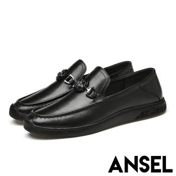 【ANSEL】真皮皮鞋休閒皮鞋/全真皮頭層牛皮小蜜蜂馬銜扣造型紳士休閒皮鞋-男鞋 黑