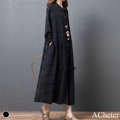 【ACheter】杜拜高質感條紋寬鬆棉麻襯衫洋裝#108125