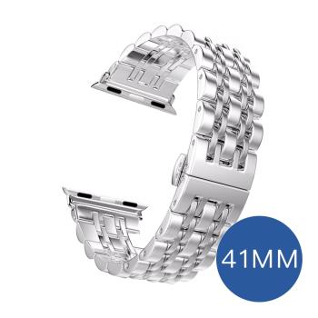 Apple Watch 不鏽鋼七珠蝶扣錶帶-贈拆錶器(銀-41mm)
