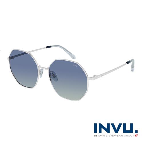 【INVU】瑞士時尚經典多邊形偏光太陽眼鏡(銀 B1023B)