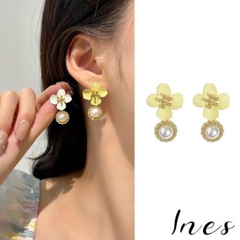【INES】韓國設計925銀針法式復古花朵甜美珍珠造型耳環 (2色任選)