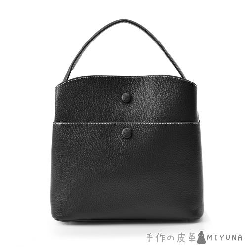 【MIYUNA 米友娜】牛皮肩背洛雷塔款水桶包-時尚黑